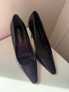 Marc Fisher Black Leather Pointed-Toe Pumps